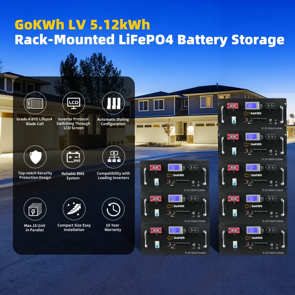 GoKWh 51.2V 100Ah LiFePO4 Rack-mounted Battery Storage High-Density Home Energy Backup System