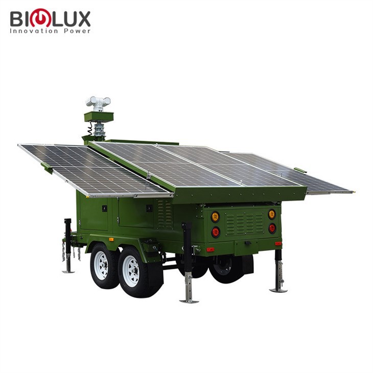 Solar Powered CCTV System Trailer GEL Battery Monocrystalline Solar Panels 6.5m Mast for Construction Site Surveillance Biglux