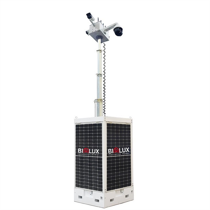 Cuboid Solar Surveillance Tower For Rescue 4x380W Monocrystalline Panels 8x150Ah Gel Battery Off-Grid Lighting & Monitoring Biglux