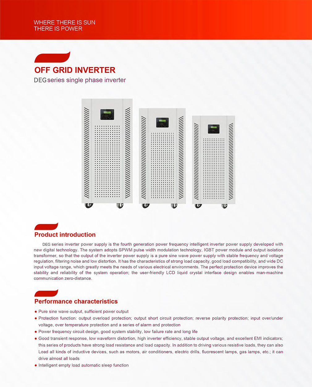 DEG Series Single Phase Inverter Pure Sine Wave Output Stable Voltage for Solar & Energy Storage Systems