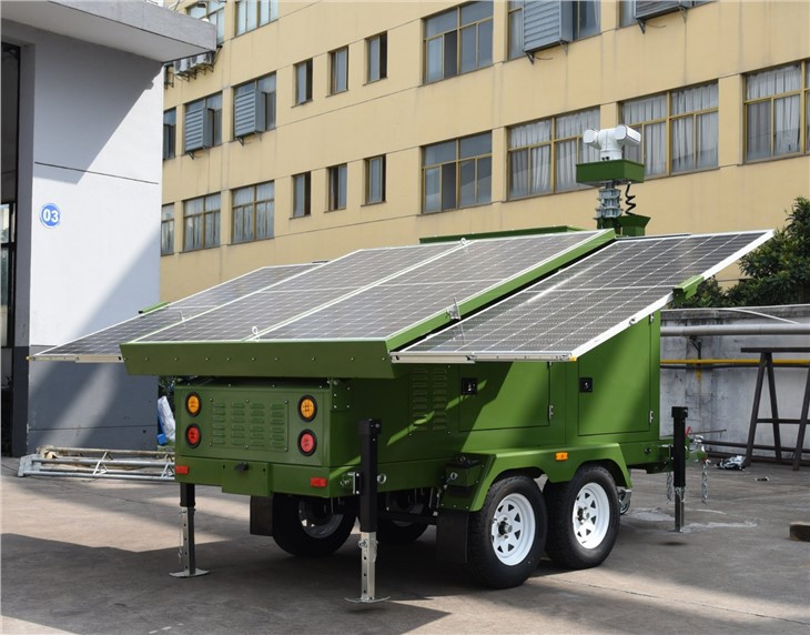Solar Powered CCTV System Trailer GEL Battery Monocrystalline Solar Panels 6.5m Mast for Construction Site Surveillance Biglux