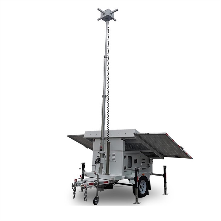 Solar Power Trailer System With CCTV Camera Off-Grid Surveillance for Construction Sites and Remote Security Monitoring