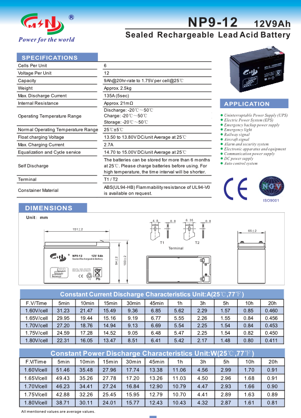12v 9ah Lead Acid Battery Long-Life Maintenance-Free Energy Storage for UPS Systems MSN