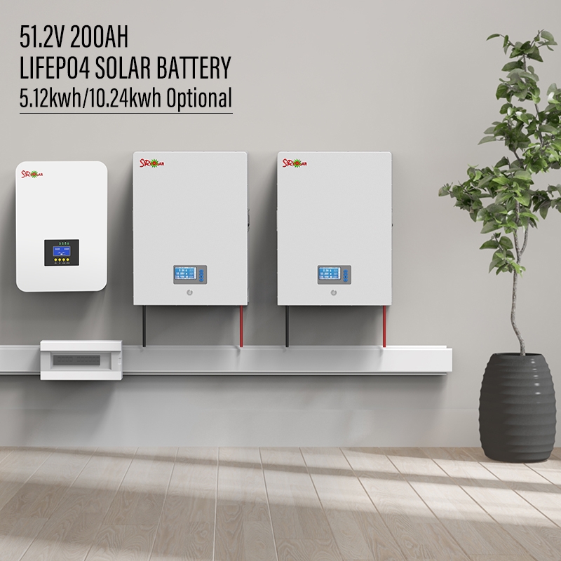 SRSOLAR Wall Mount Energy Storage 51.2V 100Ah Lifepo4 Battery 5KW 10KW Powerwall for Home Backup and Solar Storage
